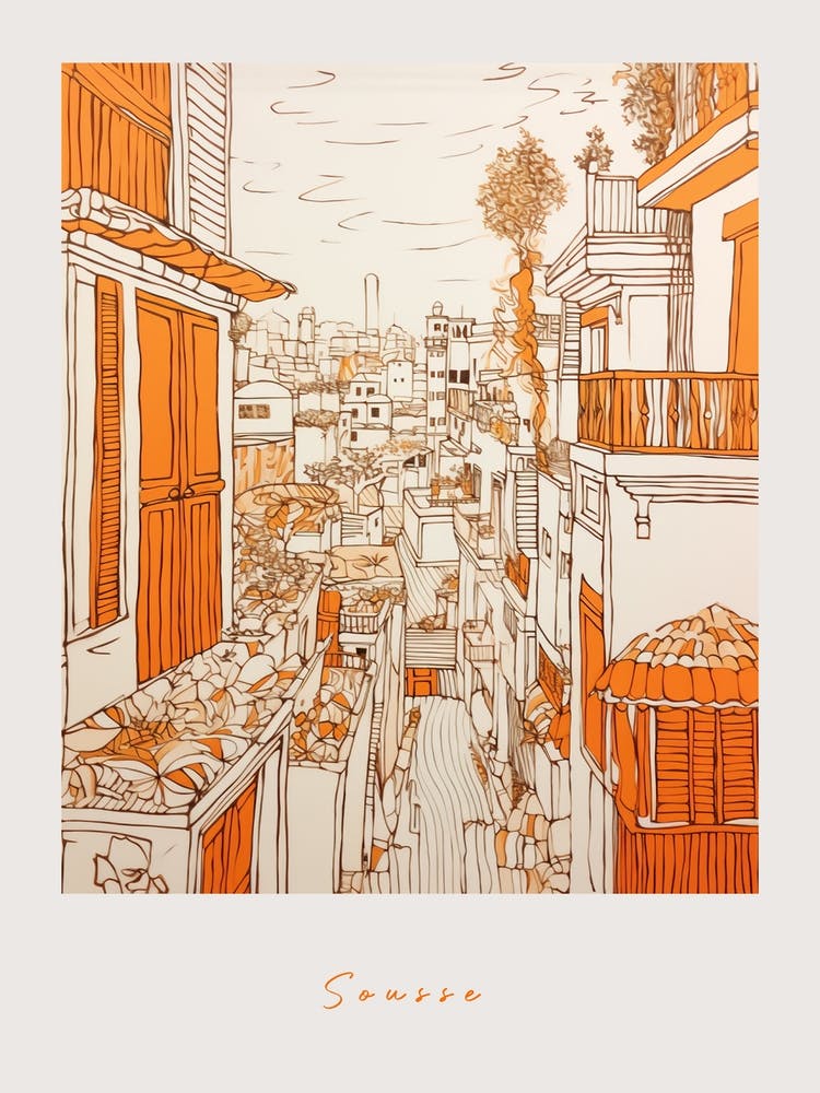 Sousse Tunisia Orange Drawing Poster