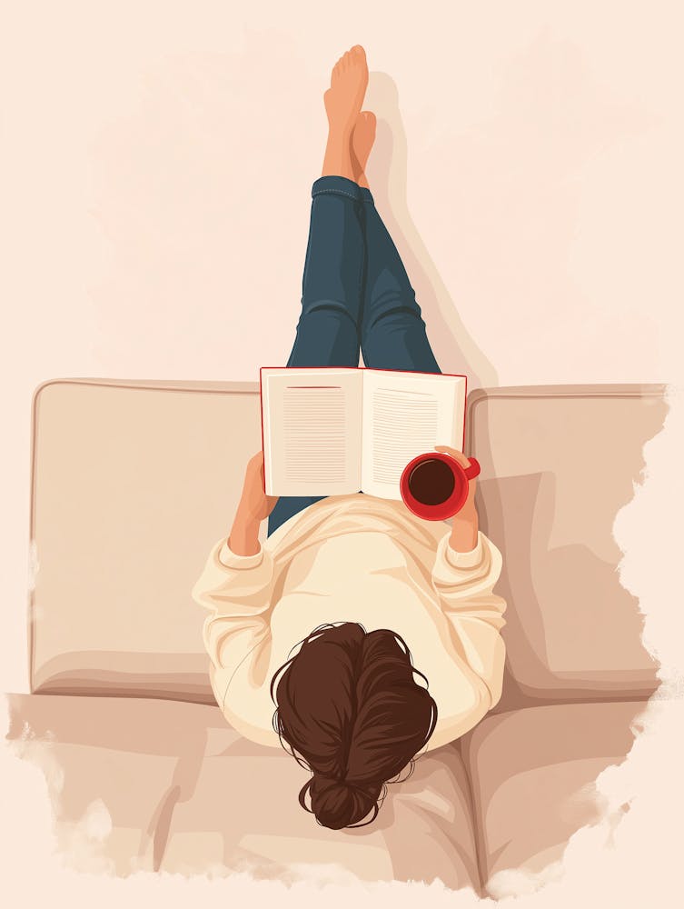 Painting Style Of Woman Relaxing and Read Book