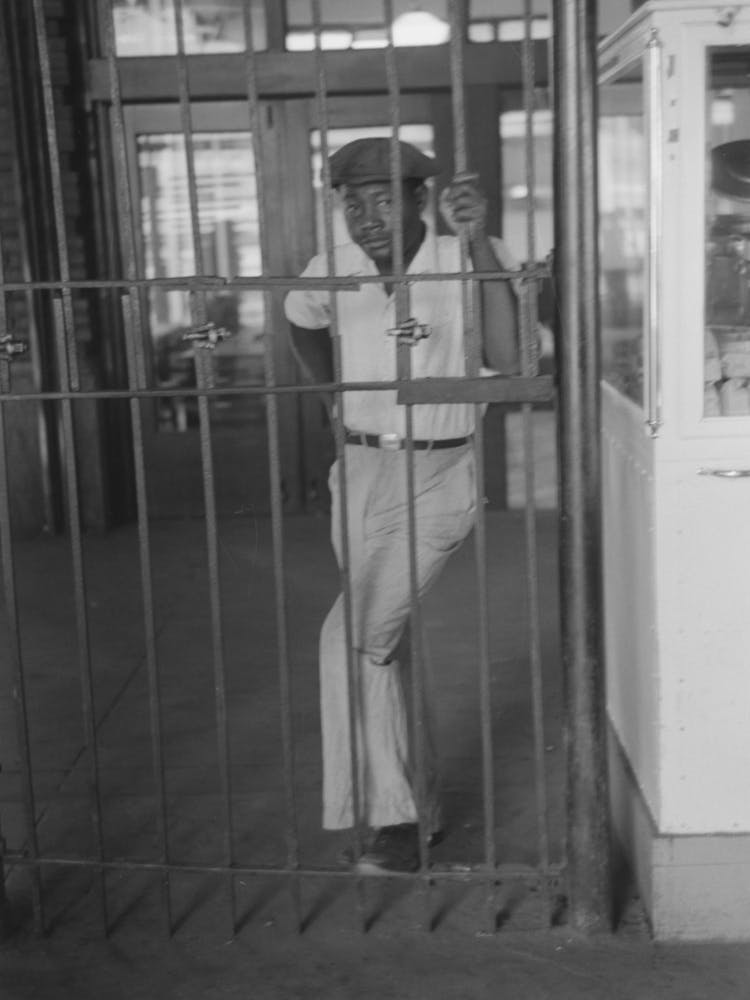 Untitled Photo, Possibly Related To Waiting Behind Barricade At Streetcar Terminal, Oklahoma City, Oklahoma