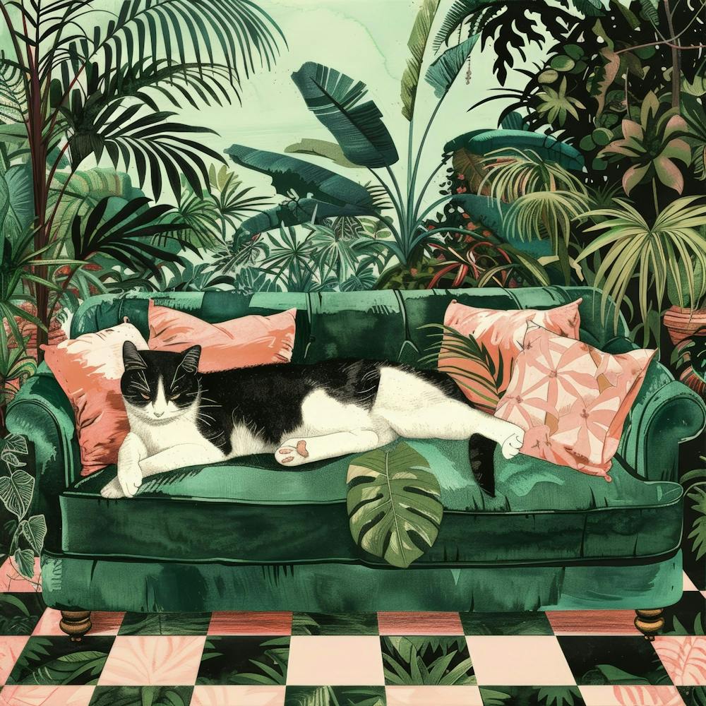 Cat On A Green Couch