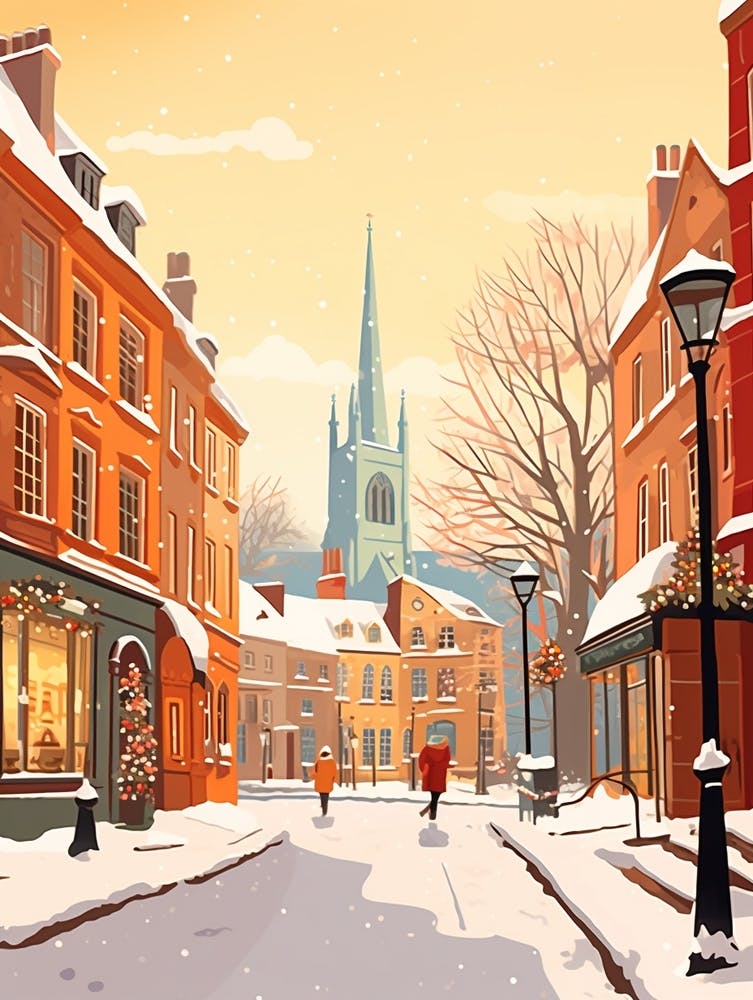 Vintage Winter Travel Illustration Bristol United Kingdom 1