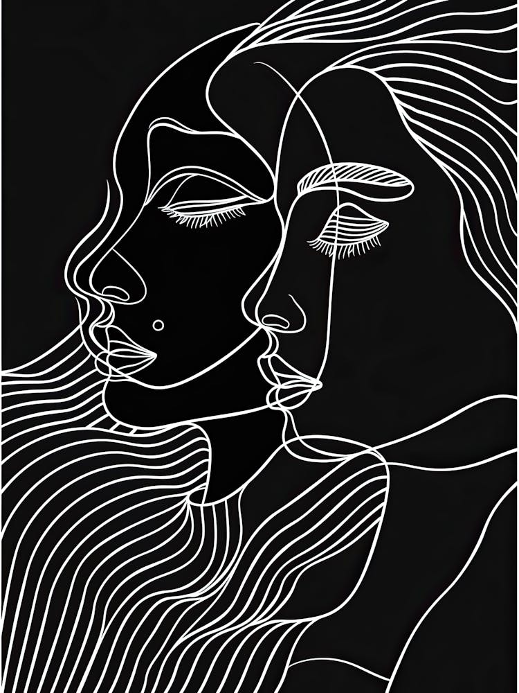 Minimalist Portrait Line Black And White Woman 6
