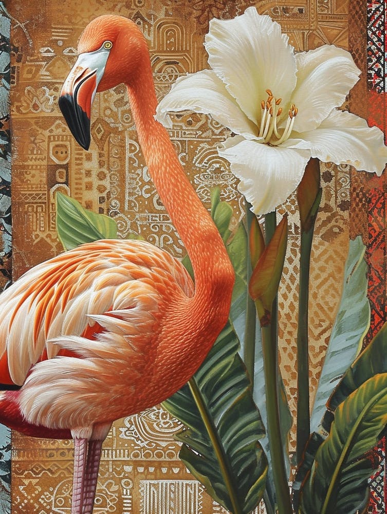 Greater Flamingo And Canna Lily Boho Print 2
