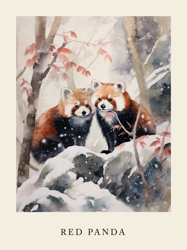 Winter Watercolour Red Panda 4 Poster