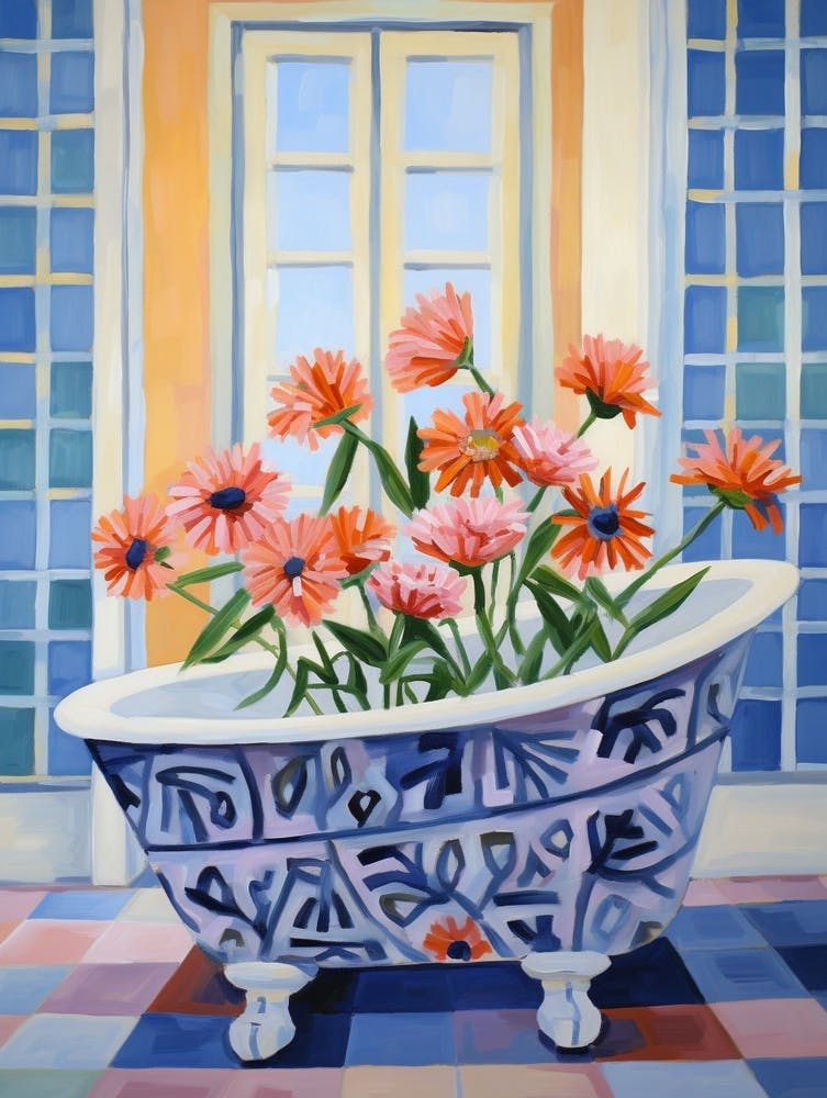 A Bathtube Full Gerbera In A Bathroom 3