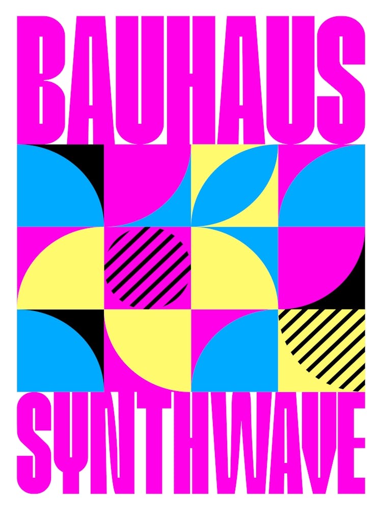 Bauhaus Synthwave #1 poster (fuchsia/magenta-blue) — abstract poster, retrowave print 2