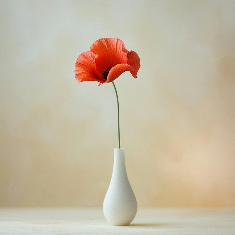 Single Red Poppy In A White Vase