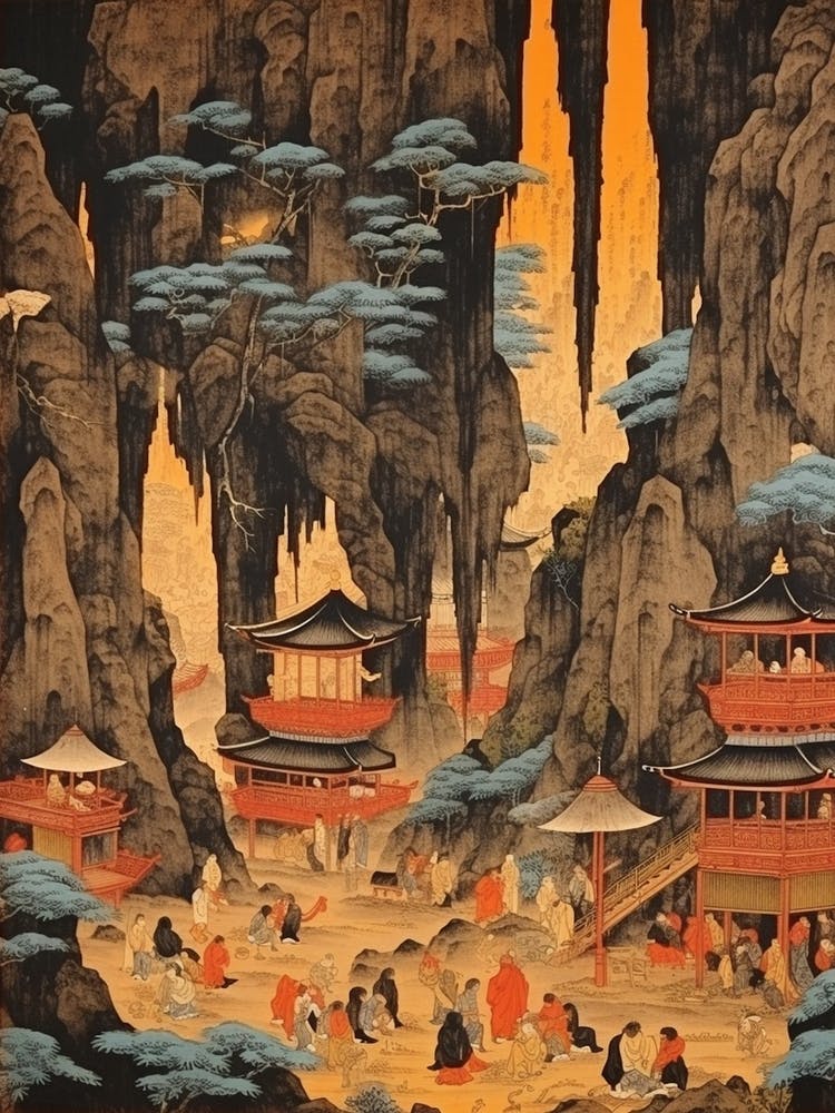 Akiyoshido Cave, Japan Vintage Travel Art 2