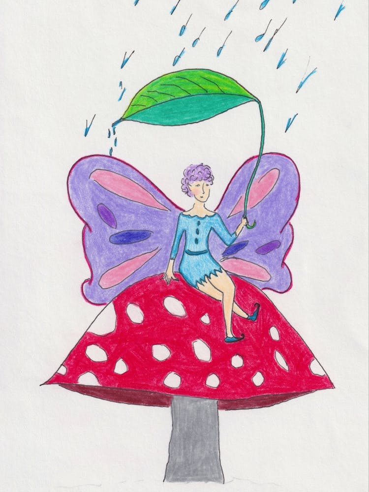 Butterfly Fairy on Mushroom Tuffet