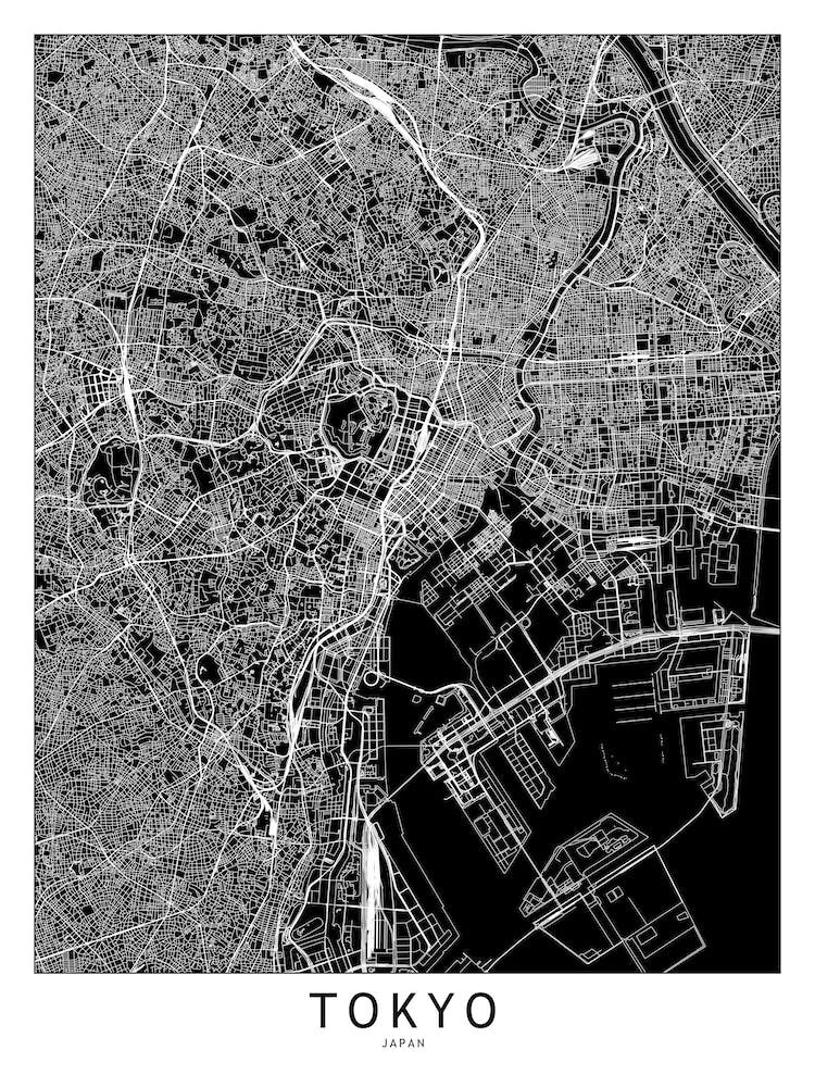 Tokyo Black And White Map