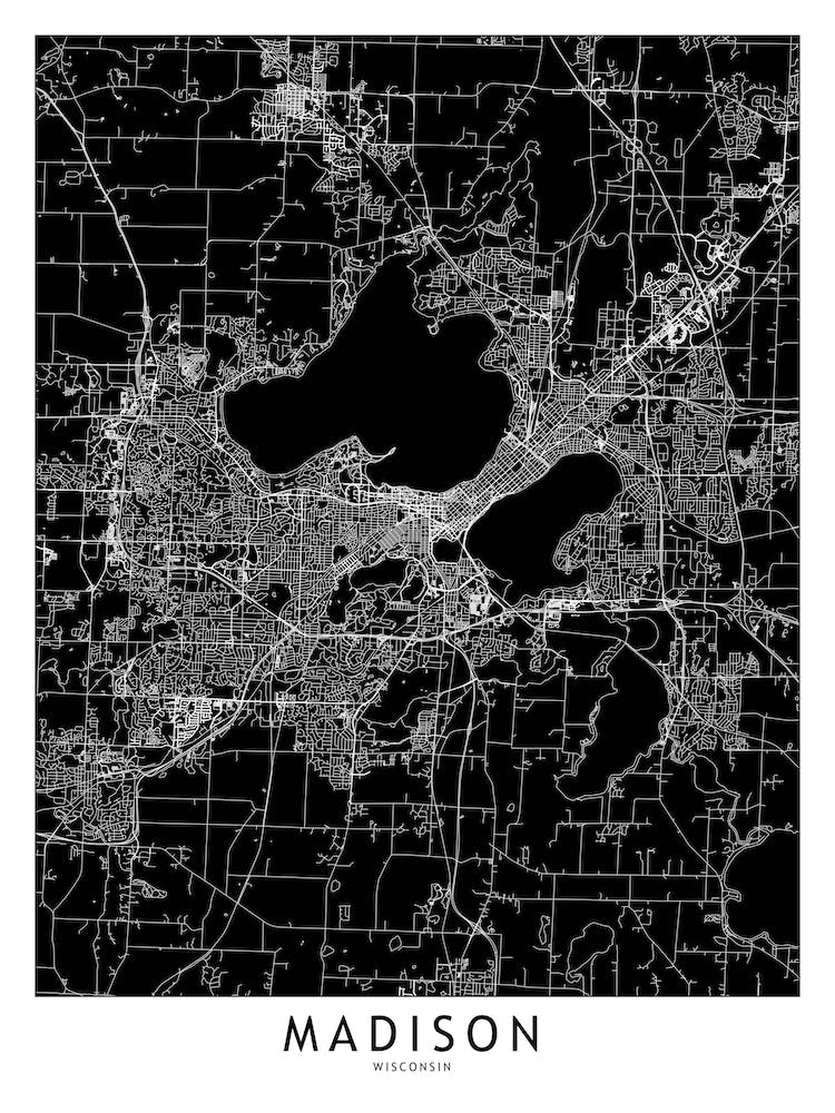 Madison Black And White Map