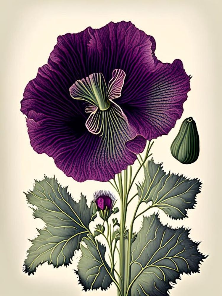 Purple Poppy Mallow Wildflower Vintage Botanical 2