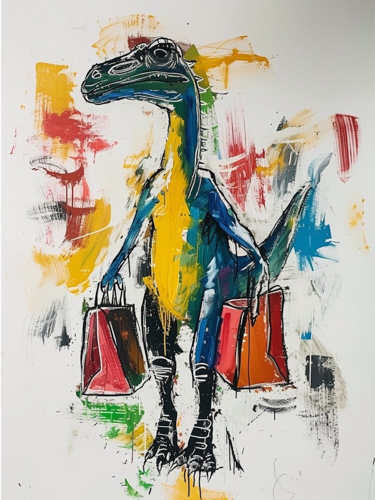 Dinosaur Shopping With Shopping Bags Abstract Painting 4
