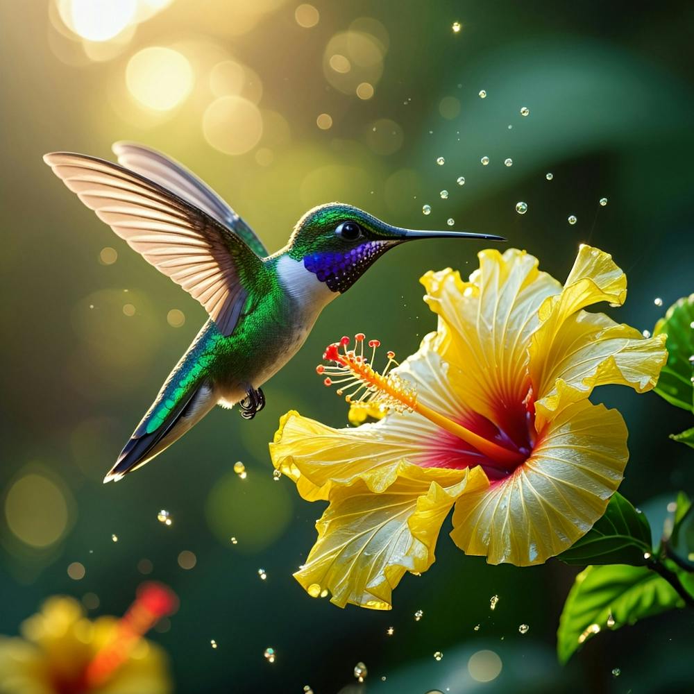 Hummingbird With Hibiscus Flower