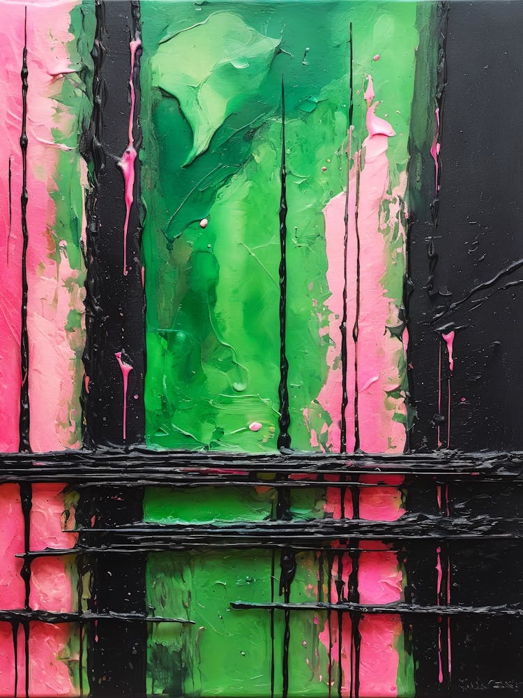 Abstract Pink Green Painting