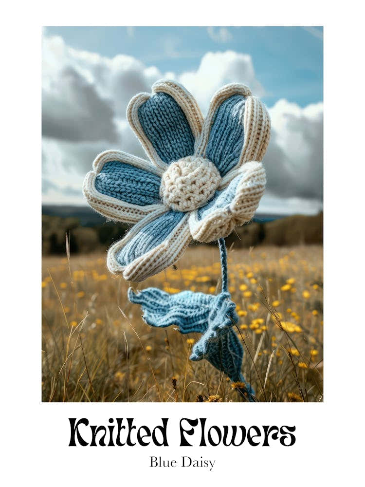 Knitted Flowers Blue Daisy 2