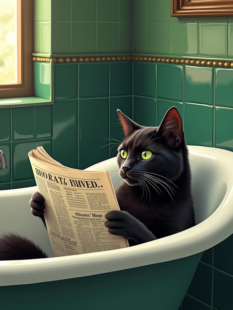 Cat In Bathtub Reading Newspaper 2