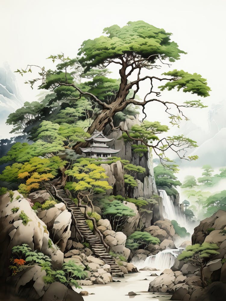 Akiyoshido Cave In Yamaguchi, Japanese Brush Painting, Ukiyo E, Minimal 2