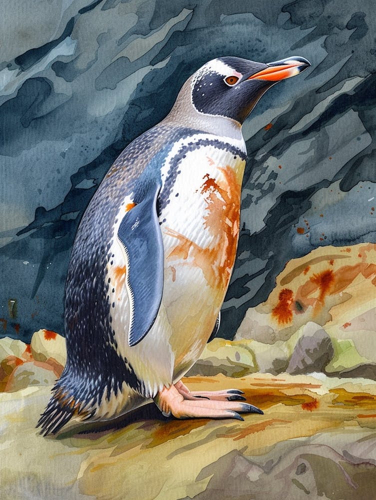 Humboldt Penguin Dunedin Taiaroa Head Watercolour Painting 3
