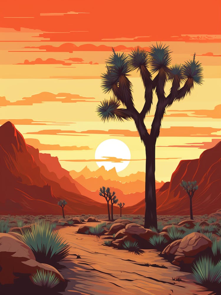  Retro Illustration Of A Joshua Trees At Dawn In Desert 5