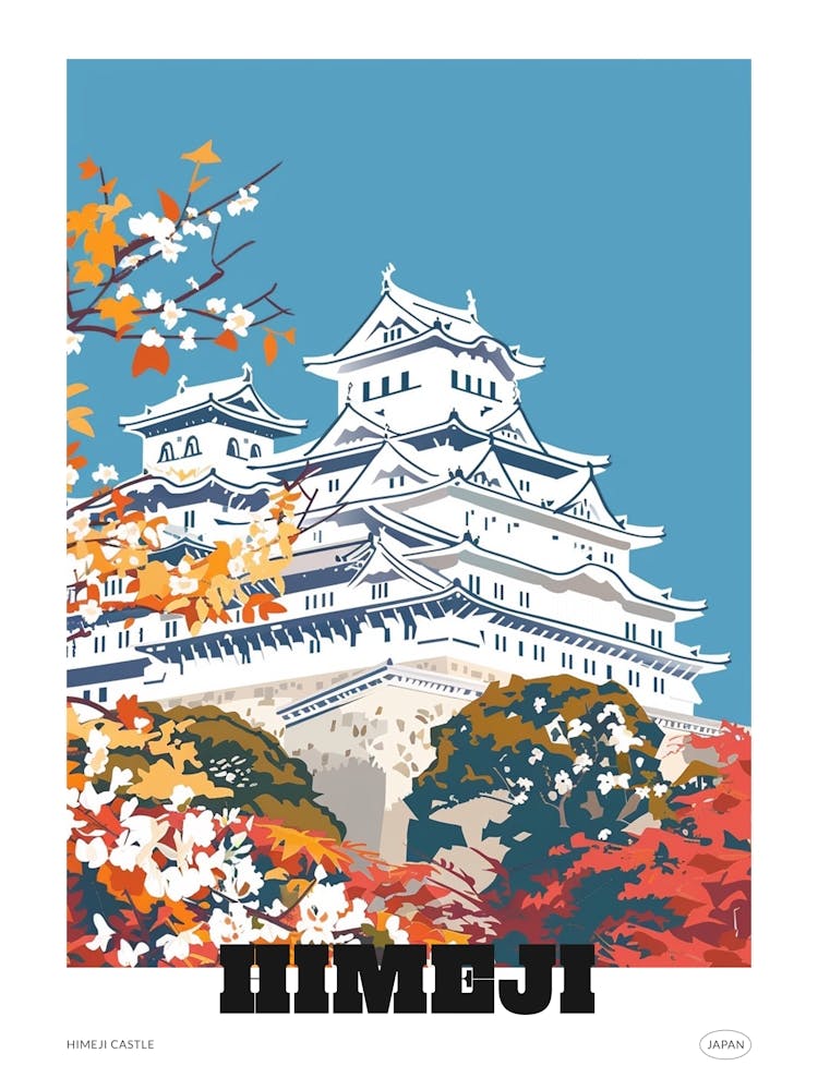 Himeji Castle Japan 1 Colourful Illustration Poster