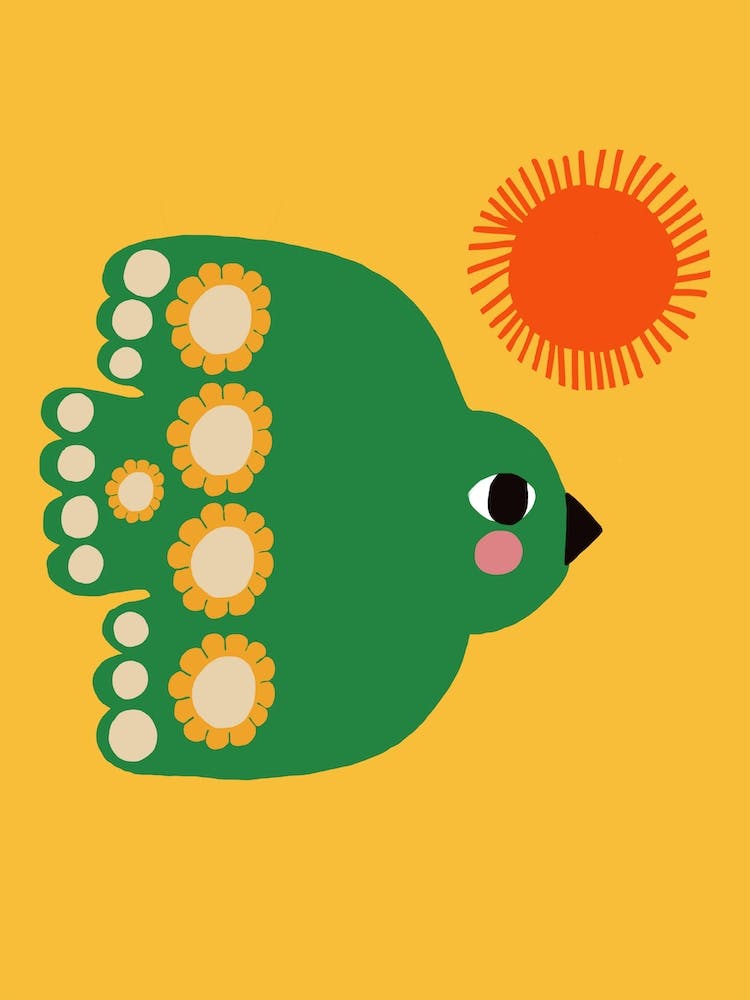 Retro Green Flying Bird