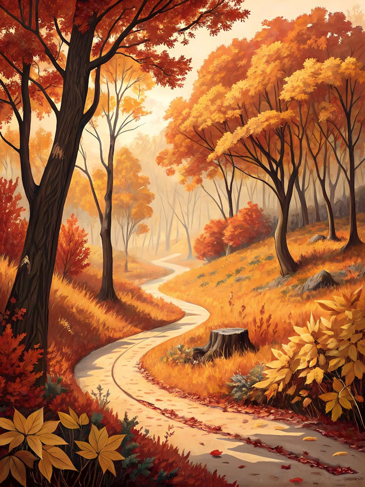 Autumn Forest In Warm Earthy Tones With Winding P 2