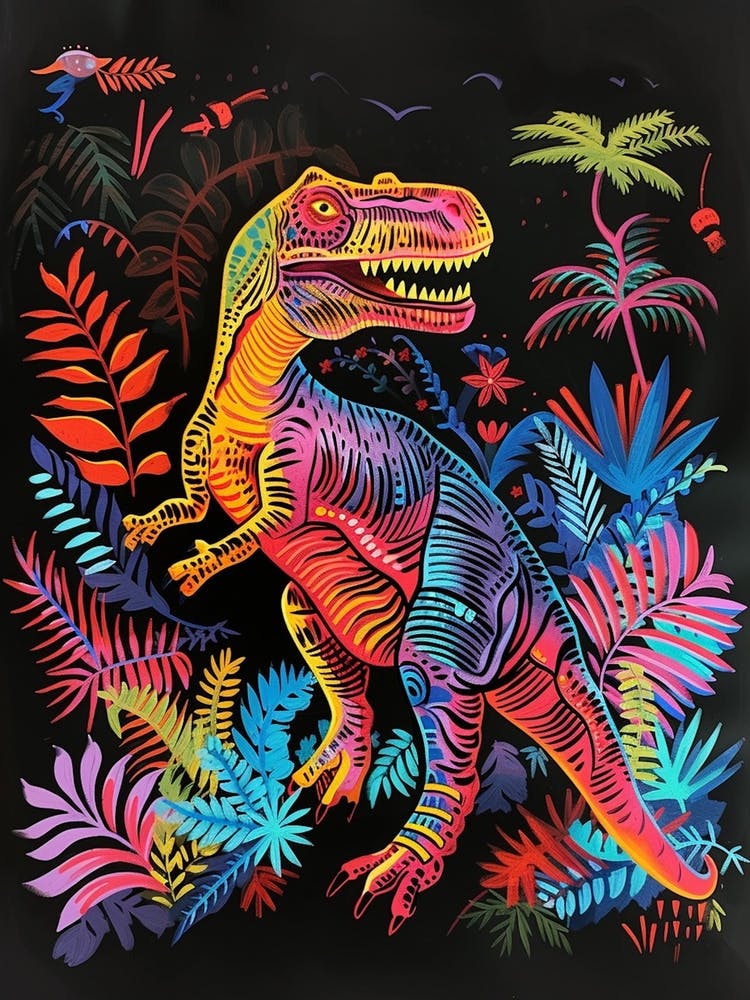 Neon Dinosaur In The Jungle 2