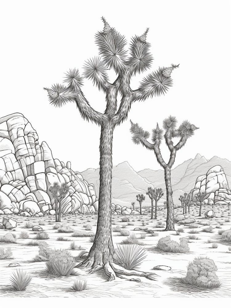  Detailed Drawing Of A Joshua Trees At Dusk In Desert 1