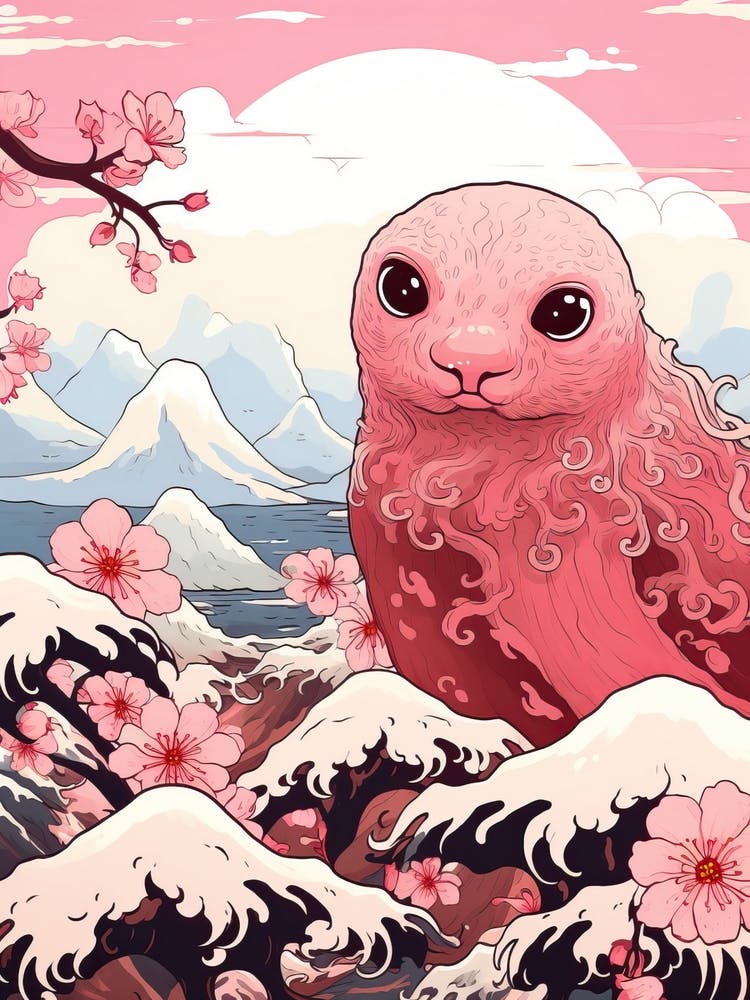 Otter Animal Drawing In The Style Of Ukiyo E 4