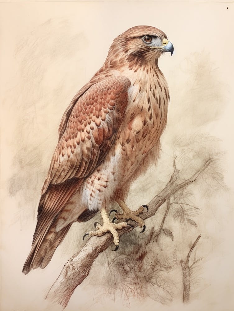 Vintage Bird Drawing Red Tailed Hawk 2