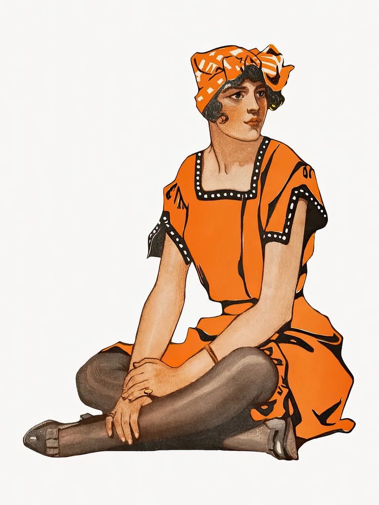 Vintage Fashionable Woman Chromolithograph Art Illustration, Edward Penfield