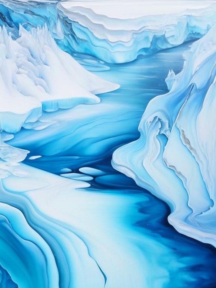 Frozen Landscapes With Icy Water Formations Waterscape Marble Acrylic Painting 1