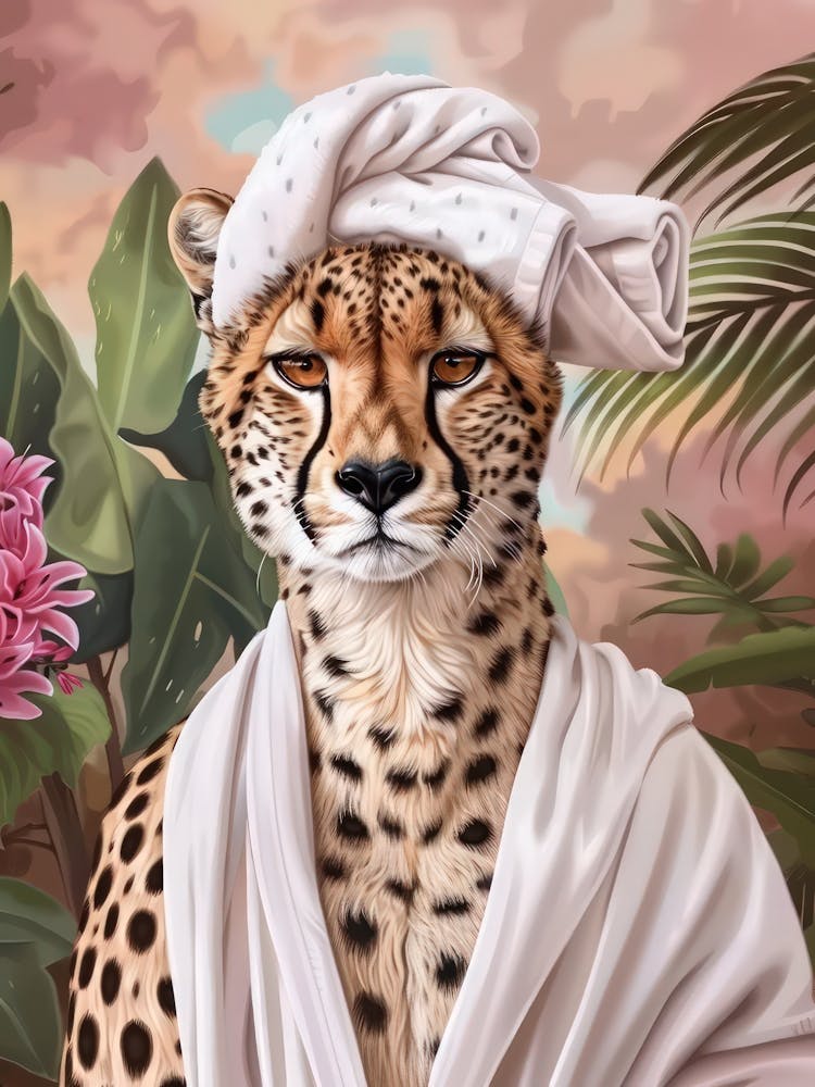 Cheetah In A Robe Bathroom Print Tropical Jungle Home Decor Funny