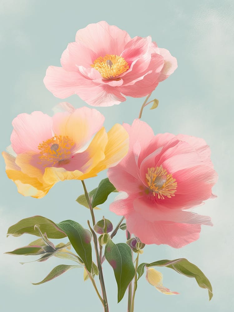 Camellia Flowers Acrylic Pastel Colours 4