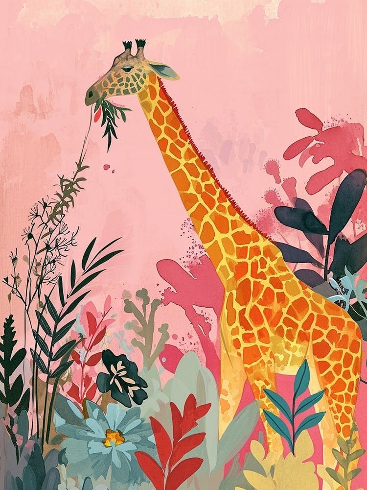 Pink Giraffe Watercolour Illustration
