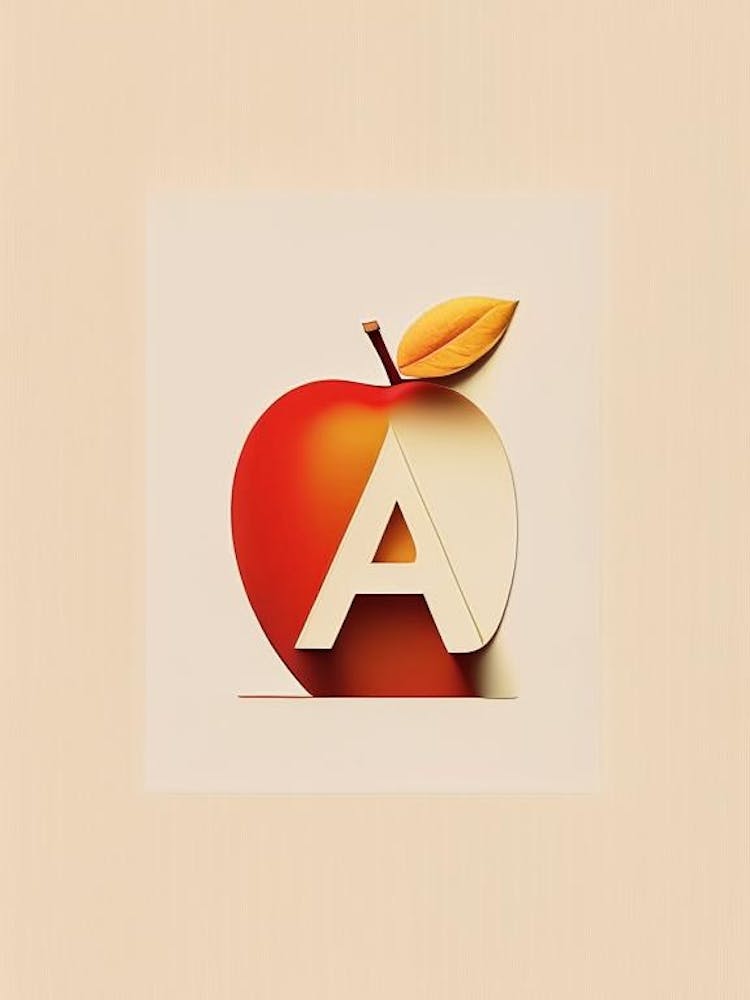 A  Apple, Letter, Alphabet Retro Minimal