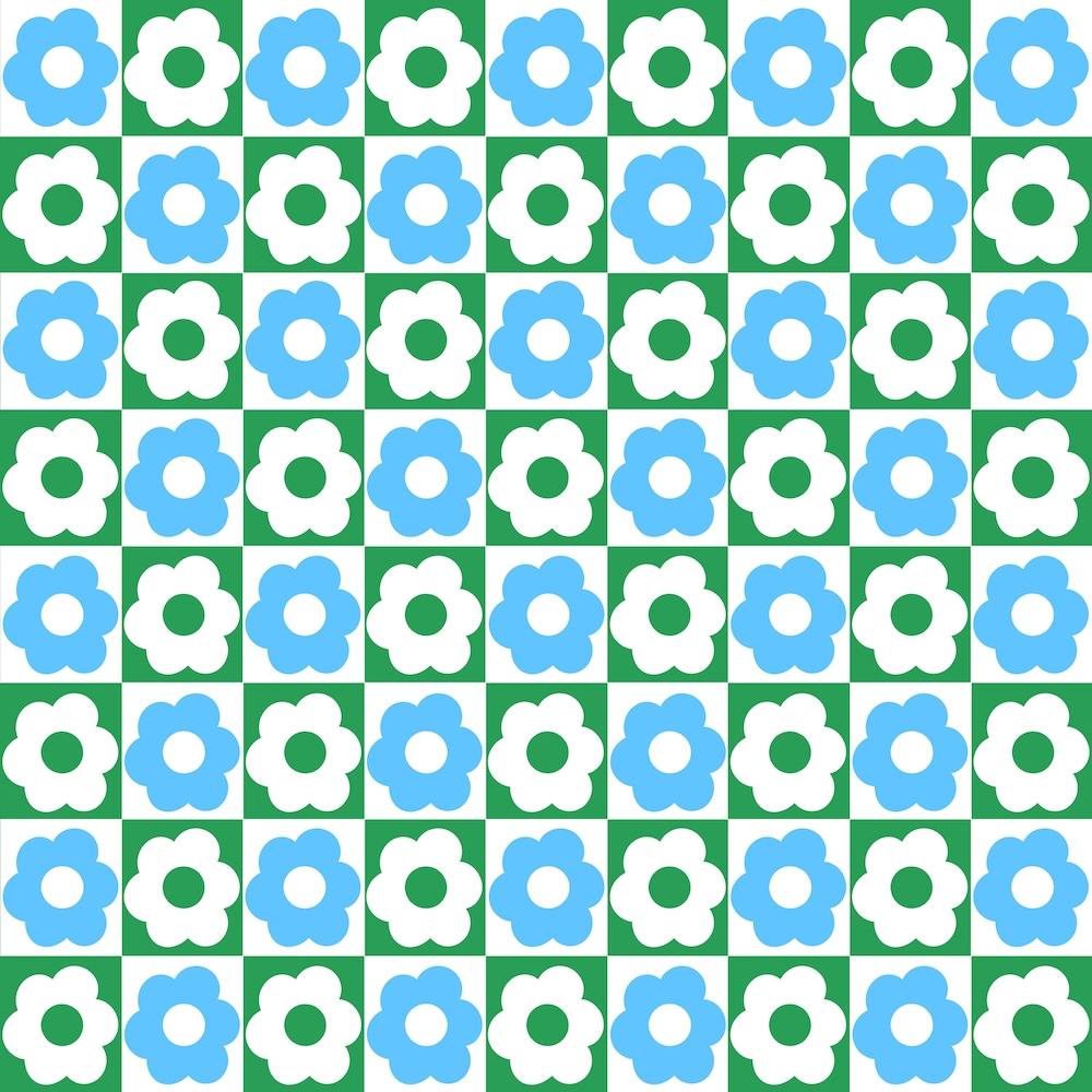 Floral Checker Green Blue Square
