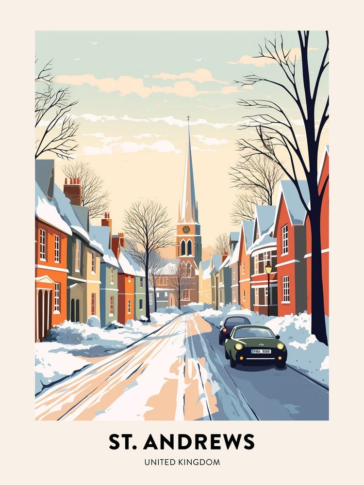 Vintage Winter Travel Poster St Andrews United Kingdom 2
