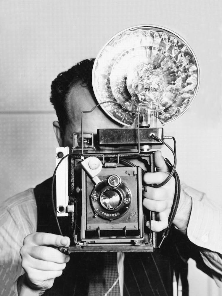 Man With A Camera, Photographer, Vintage Black and White Old Photo