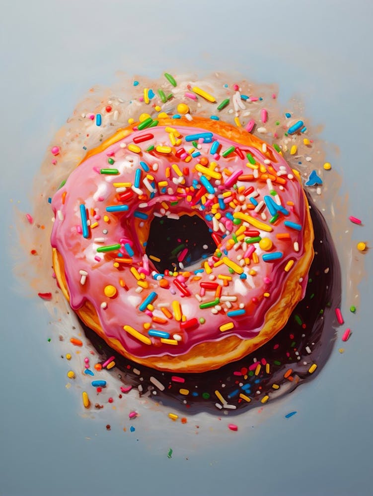 Donut Still Life Painting Pink Modern Pop Art Colorful Food Print Trendy Retro Painting Still Life Kitchen Print Printable Fine Art