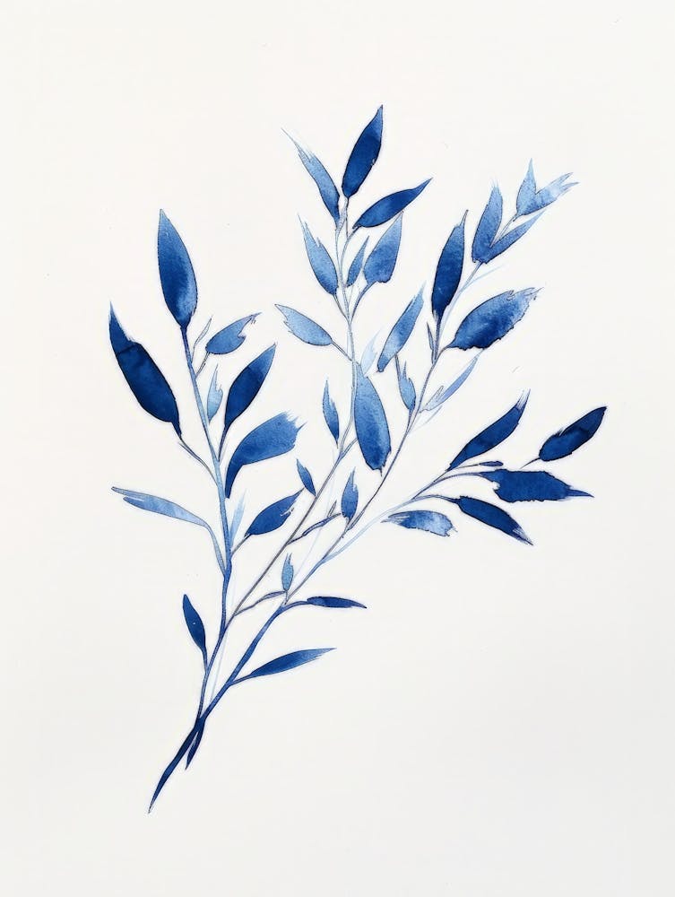 Blue Watercolor Leaf