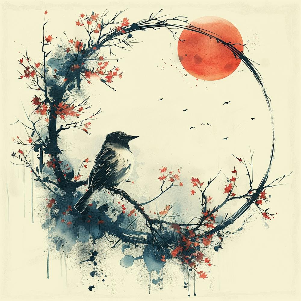 Spring Bird in Circular Floral Frame 3