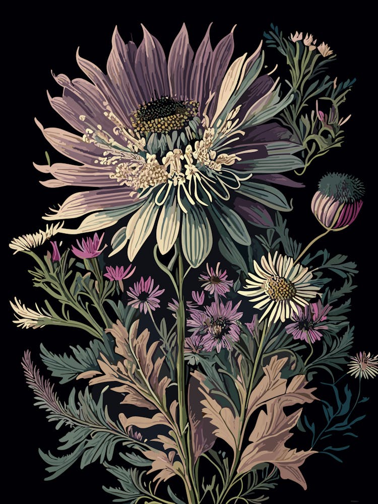 Asters Wildflower Vintage Botanical 2