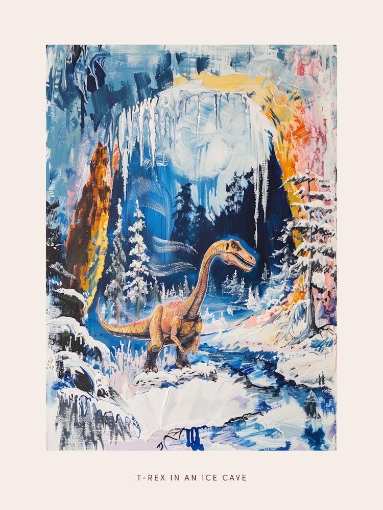 T Rex In Ice Cave Painting Poster