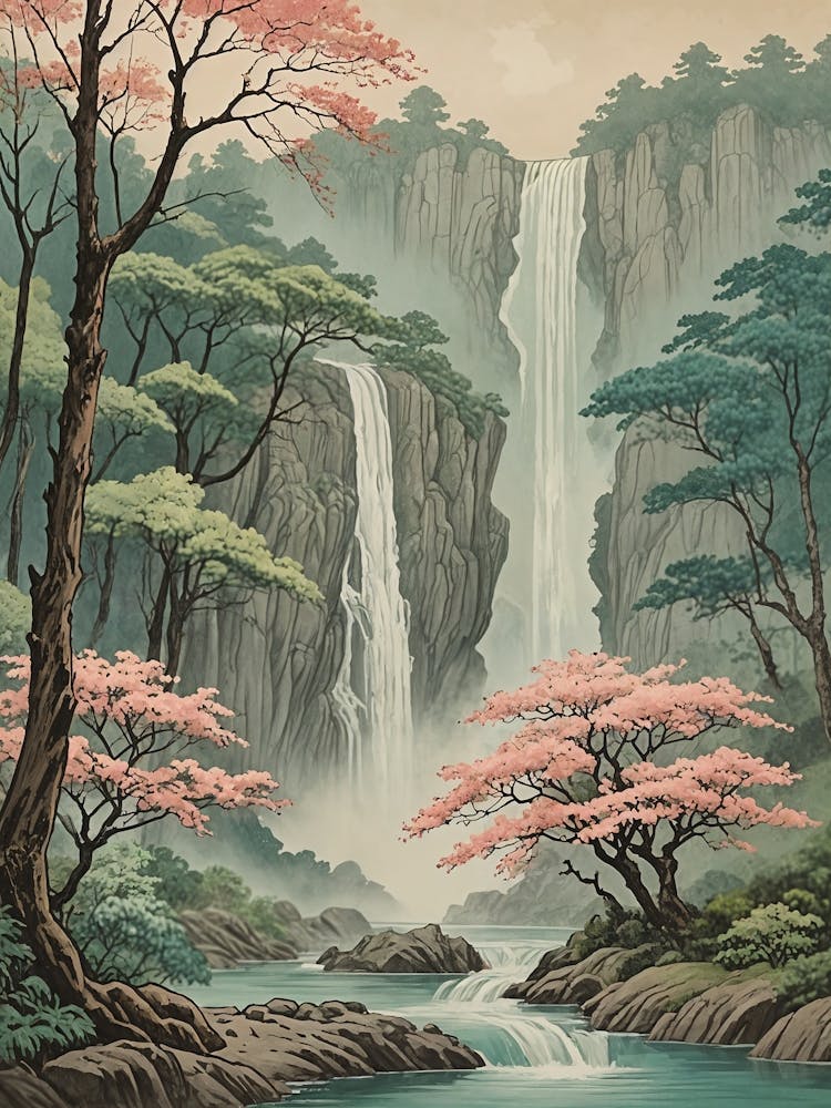 Serene Waterfalls In The Mountains