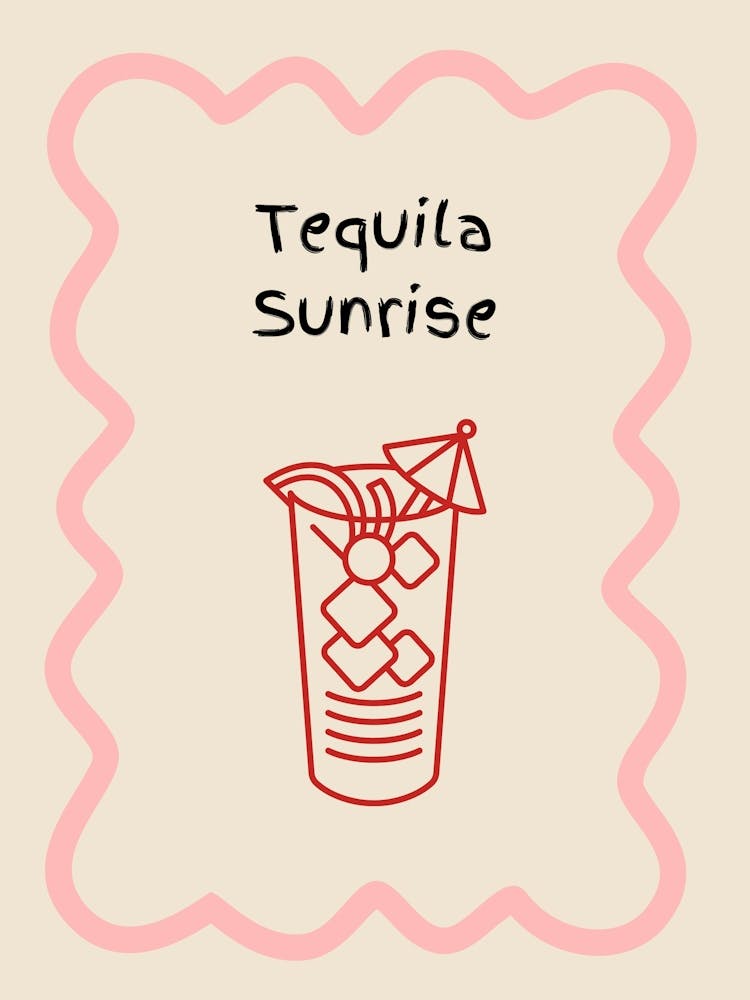 Tequila Sunrise Doodle Poster Pink & Red