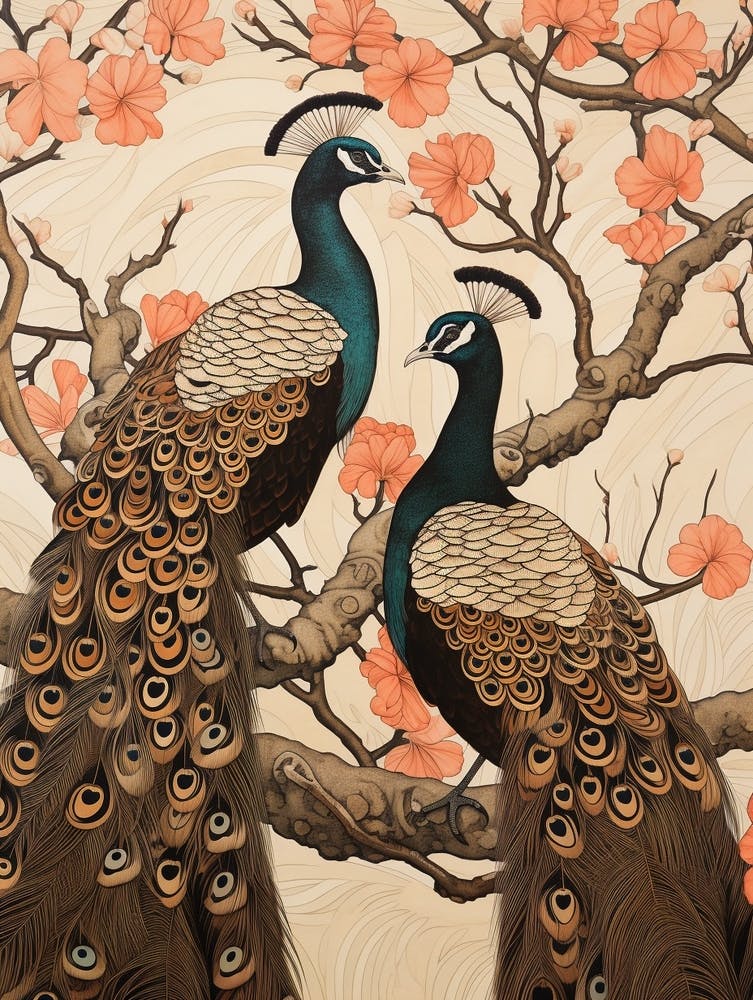 Art Nouveau Birds Poster Peacock 1