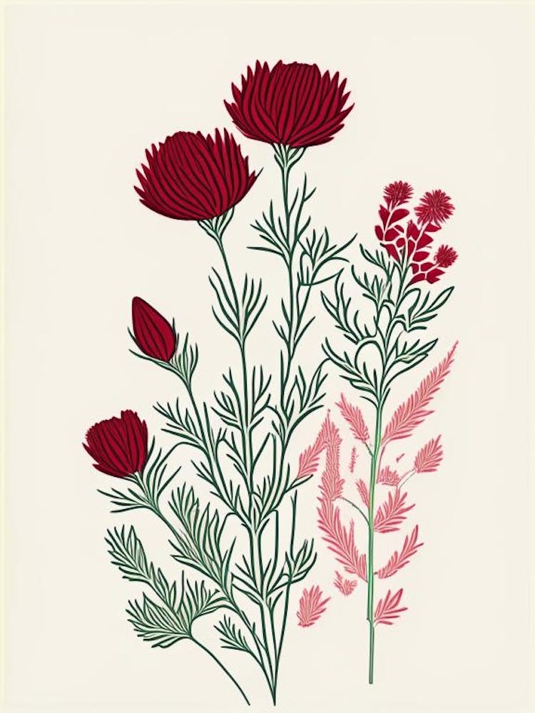 Red Clover Herb William Morris Inspired Line Drawing 3
