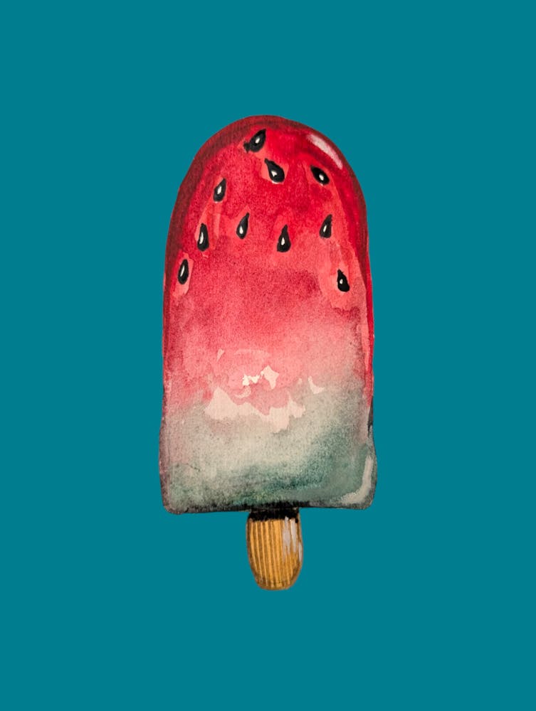 Watermelon Ice Lolly Watercolour Illustration Kitchen